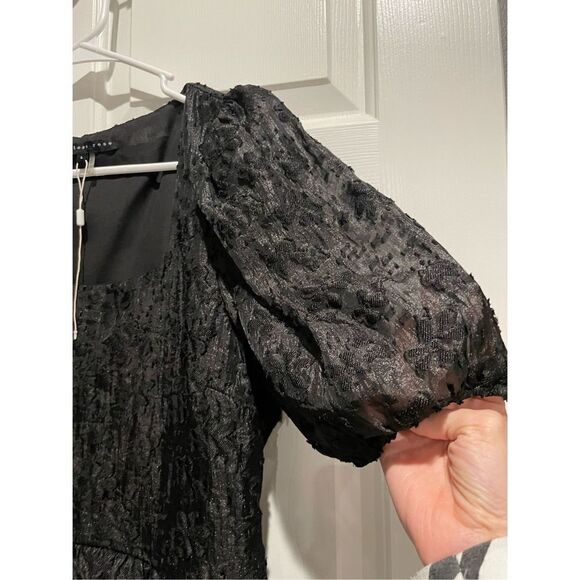 NWOT Endless Rose Texture Floral Organza Black Puff Sleeve Mini Dress Large - Picture 5 of 16